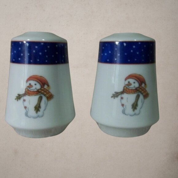 Salt & Pepper Set 1999 Royal Norfolk Snowman Christmas Tree Ceramic Shakers T6 - Picture 1 of 5